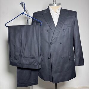 Linea Uomo Suit Mens 46L W38 Charcoal Gray Pinstripe Double Breasted Wool